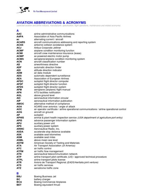 faa acronyms list.